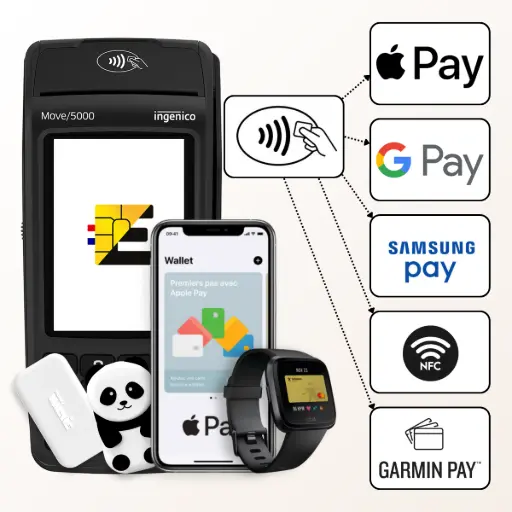 Ne manquez aucune vente : le Move 5000 accepte tous les paiements, de la carte au smartphone. Le terminal de paiement Move 5000 acceptant tous les paiements sans contact : par carte bancaire, et via smartphone avec Apple Pay, Google Pay et Samsung Pay.