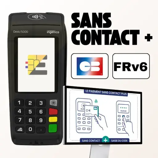 Ne demandez plus d'insérer la carte : encaissez les paiements sans contact de plus de 50€ en toute sécurité. Le TPE Ingenico Desk 5000 utilisant la technologie PIN Online (norme FRv6) pour un paiement sans contact de plus de 50€ avec saisie du code PIN.