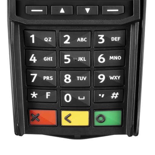 Ingenico Desk 1600 : Clavier physique avec repères tactiles (braille) et rétroéclairage pour accessibilité.