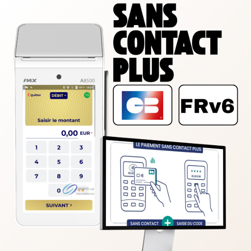 Terminal de paiement PAX A8500 avec fonction de paiement sans contact plus (PIN Online) pour les transactions de plus de 50 euros