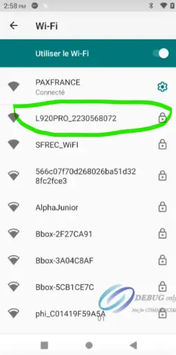Interface des paramètres Wifi Android sur l'écran tactile du TPE PAX A920Pro