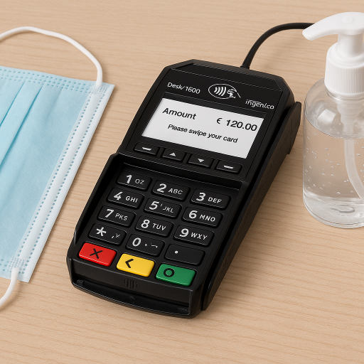 Pinpad client séparé : vos clients saisissent leur code sur leur propre terminal, zéro contact partagé Pinpad client Ingenico Desk 1600 connecté au terminal Desk 5000 pour une solution de paiement hygiénique avec séparation des interfaces