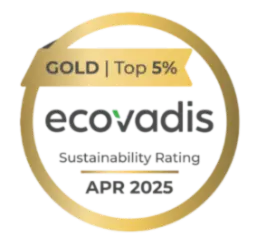 Logo de certification Ecovadis Gold attribué à PAX France, attestant d'une note de performance RSE de 81/100 pour ses actions sociales et son engagement écologique.