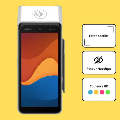 Caractéristiques écran tactile couleur et retour haptique du TPE mobile PAX A8900