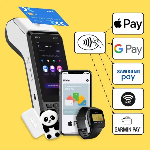 TPE mobile PAX A8900 compatible paiement sans contact NFC, Apple Pay, Google Pay et Samsung Pay