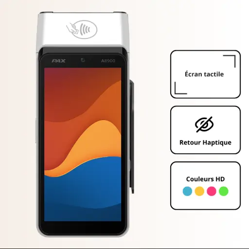 Caractéristiques écran tactile couleur et retour haptique du TPE mobile PAX A8900