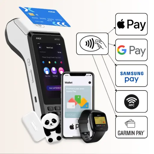 TPE mobile PAX A8900 compatible paiement sans contact NFC, Apple Pay, Google Pay et Samsung Pay