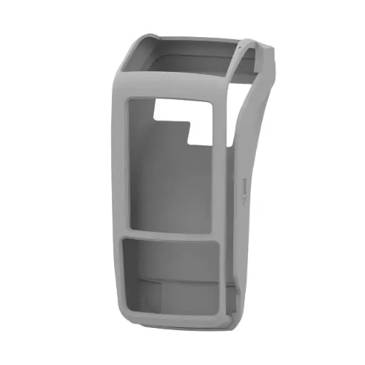 Coque de protection en silicone grise ajustée sur un TPE Ingenico Move 5000, conçue pour absorber les chocs et préserver l'appareil en cas de chute accidentelle.