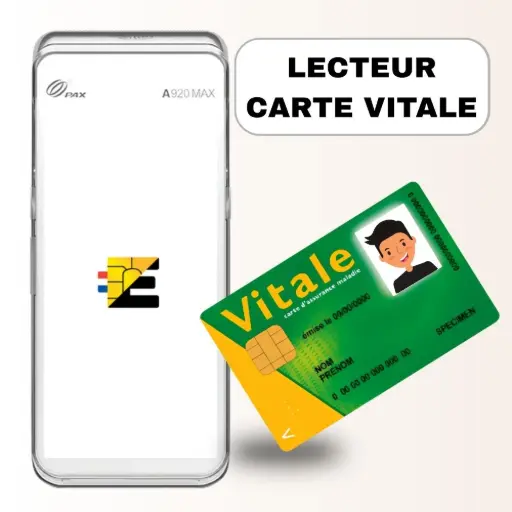 PAX A920 MAX Santé : TPE lecteur carte Vitale pour pharmacie, infirmier et opticien Terminal PAX A920 MAX Santé avec lecteur carte Vitale et carte CPS pour professionnels de santé