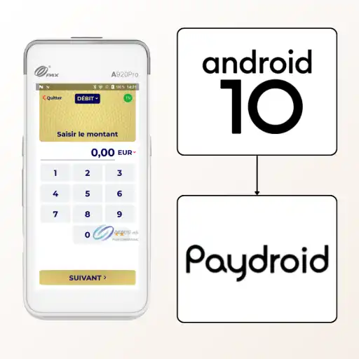 Cette image dévoile le moteur du terminal haut de gamme PAX A920 Pro : son système d'exploitation PayDroid, une plateforme puissante et polyvalente basée sur Android 10. Cette base technologique offre une expérience utilisateur exceptionnellement fluide et intuitive, transformant chaque transaction en un moment simple et rapide, le tout avec une sécurité sans compromis pour les données de vos clients. Au-delà du simple encaissement, le A920 Pro devient une plateforme entièrement personnalisable grâce au MAXSTORE, la boutique d'applications de PAX. Vous pouvez y installer des logiciels métiers (gestion de la fidélité, des stocks, etc.) pour transformer votre terminal en un véritable centre de commande numérique. Il n'est plus un simple encaisseur, mais un véritable assistant numérique, représentant l'investissement idéal pour moderniser votre entreprise et gagner en efficacité.