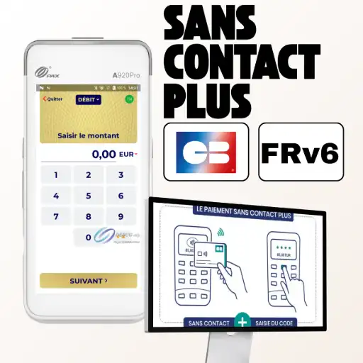 Cette image montre comment le PAX A920 Pro, en tant que terminal haut de gamme, optimise l'efficacité en caisse grâce au 'Sans contact plus'. Déverrouillée par la norme monétique FRv6, cette fonctionnalité majeure vous permet de gagner un temps précieux. Le principe, illustré par le schéma, est simple : même pour un paiement supérieur à 50 €, le client présente simplement sa carte au terminal, qui demande alors uniquement la saisie du code PIN. Fini le temps perdu à insérer la carte dans le lecteur. En rendant chaque transaction de montant élevé plus rapide et plus fluide, le PAX A920 Pro vous permet d'offrir une expérience d'achat résolument moderne, d'améliorer la satisfaction client et de simplifier votre quotidien.
