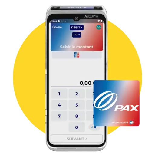 Terminal PAX A920Pro FRv6 avec clavier tactile saisie montant et menu débit crédit