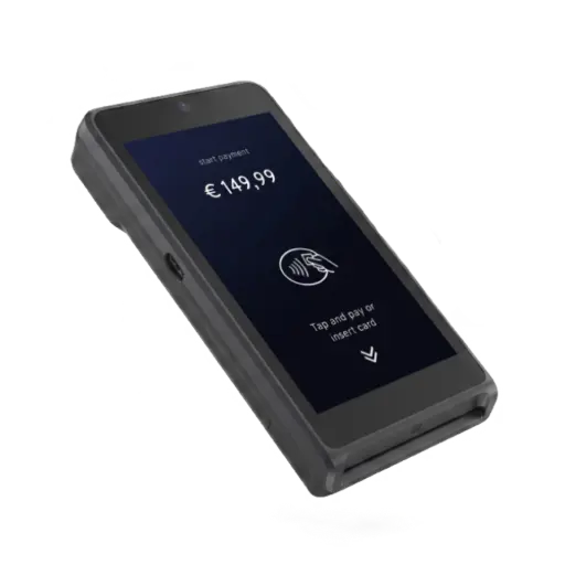 TPE Castles S1 MINI2 de profil, mini terminal Android 13 certifié PCI PTS 6.x, écran 4 pouces, 160 grammes