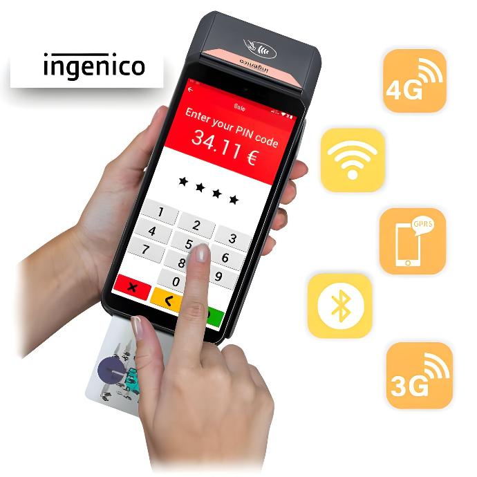 Ingenico DX8000 les différents modes de connectivité WiFi Bluetooth GPRS 3G 4G ainsi que son socle Ethernet RJ45