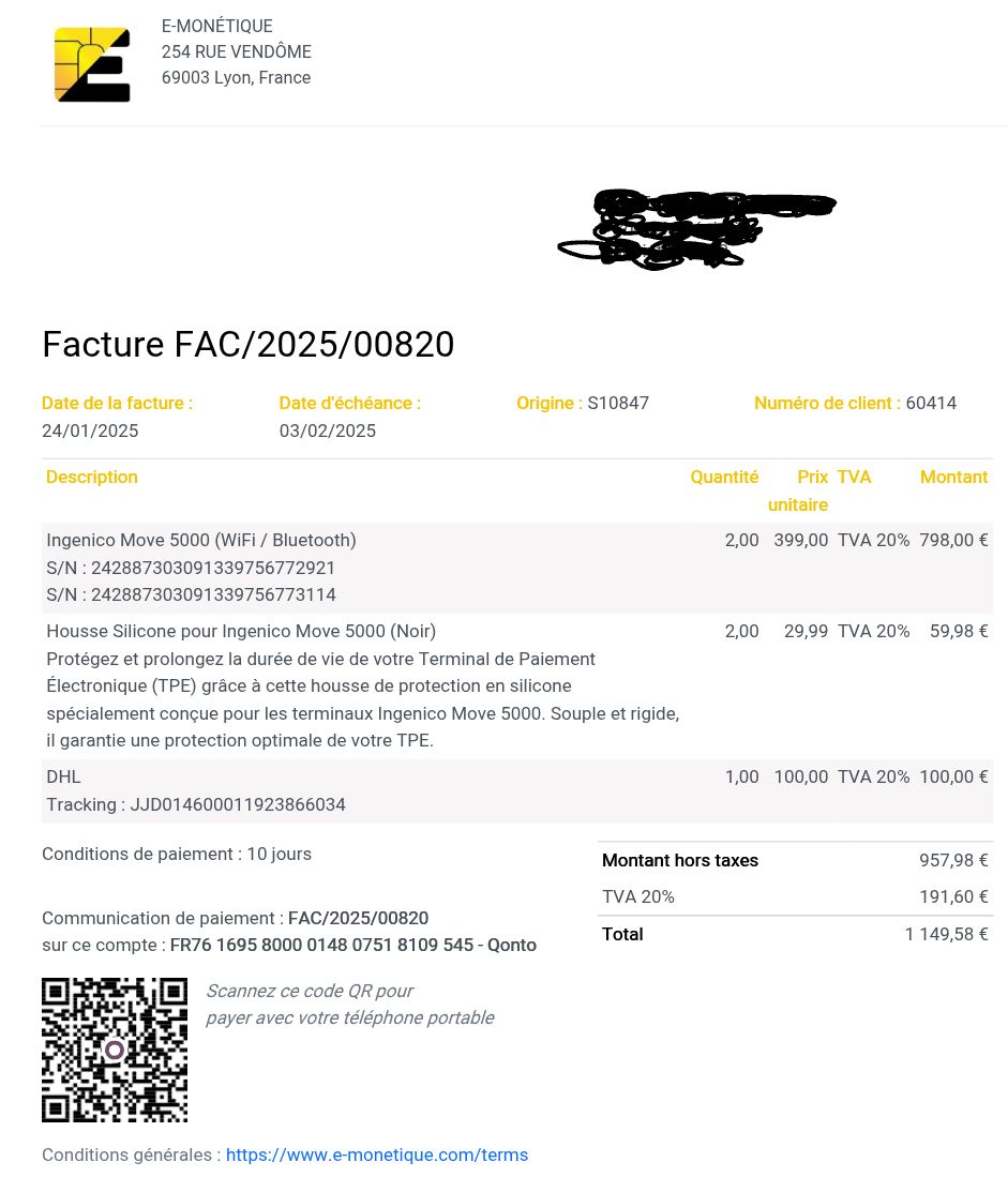 Paiement facture par QR Code de virement SEPA