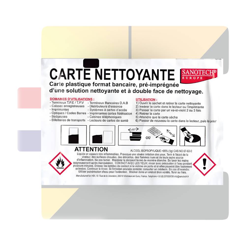 Carte de nettoyage pour lecteur de carte bancaire