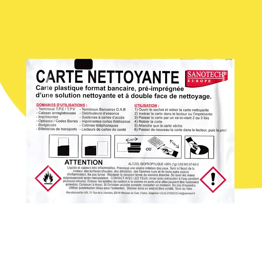 Carte nettoyante pré-imprégnée pour TPE